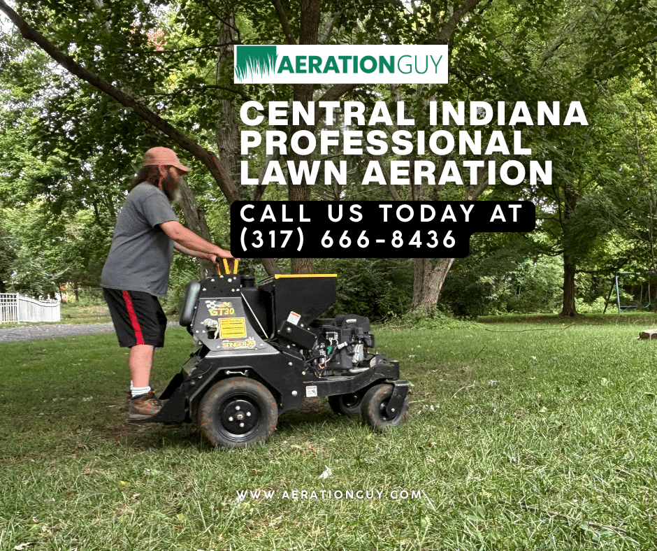 The Aeration Guy technician in action providing professional lawn aeration for Indianapolis and Central Indiana homeowners.