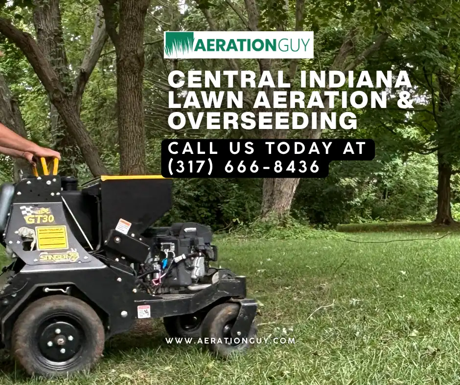 Professional operator from The Aeration Guy using a Stinger Aerator to provide the solution to compacted soil for a home in Carmel, Indiana.