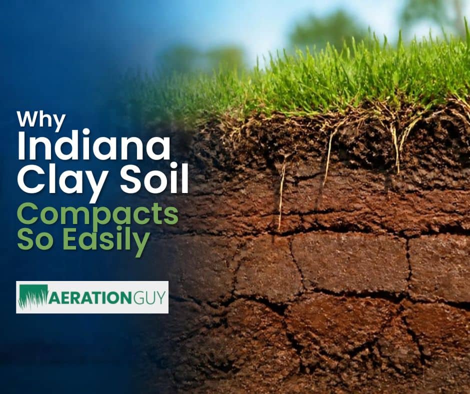 Indiana clay soil compaction beneath a lawn showing dense soil and restricted grass root growth in Central Indiana.